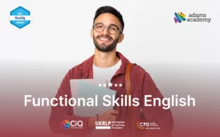 Functional Skills: English. A boy with study materials - 5 star ratings and accreditation logos.